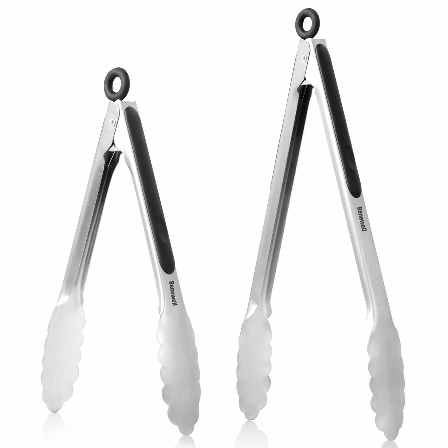 Extodry Stainless Steel Kitchen Tongs,2 Packs Cooking Tongs,9 and 12 Set,Non Slip Grip,Food Tongs with Heat Resistant Handle,Great for Cooking and Barbecue 